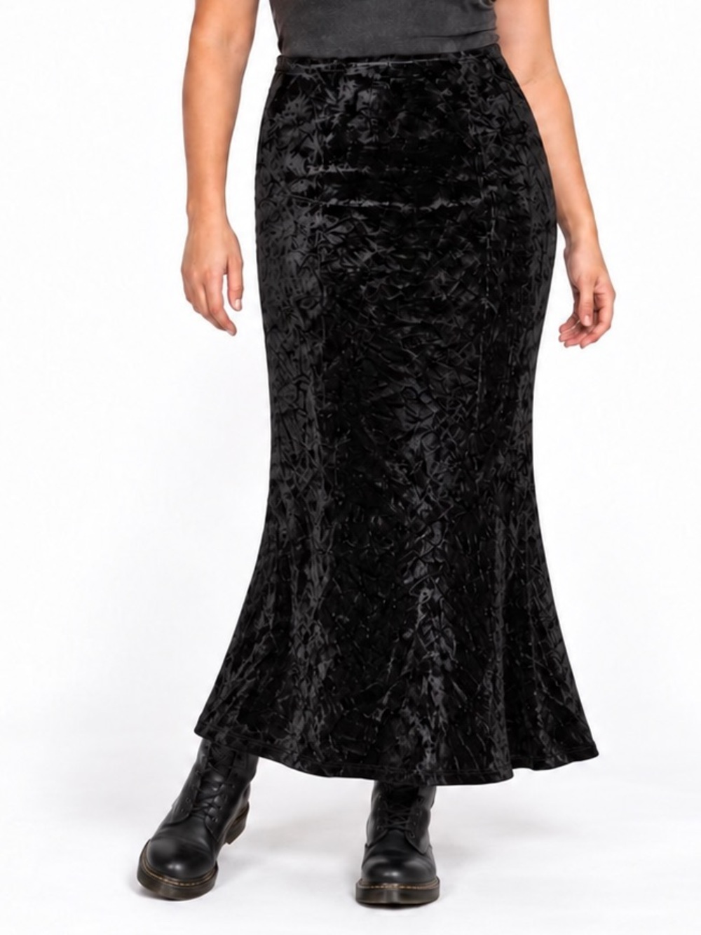 Vintage 90s Donna Skirt Black Crushed Velvet Maxi Large Stretchy, Grunge goth